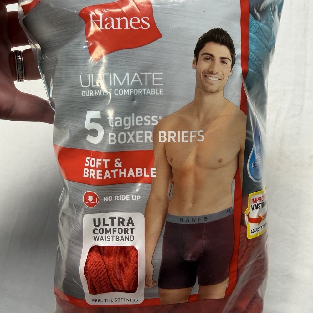 Hanes Underwear Size Medium Blue/Red Men's Tagless ComfortSoft Knit Boxers 5Pk